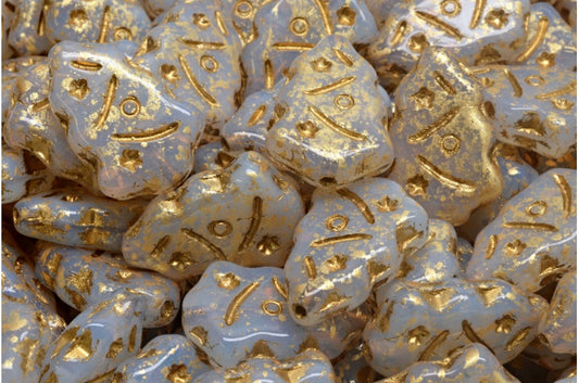 Christmas Tree Beads, Opal White Gold Lined Gold Splash (01000-54302-94401), Glass, Czech Republic