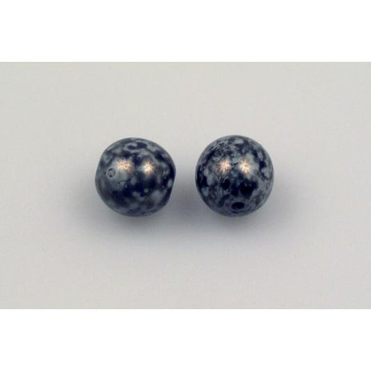 Round Druck Beads, Chalk White Marble Gray (03000-15427), Glass, Czech Republic