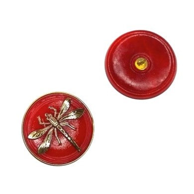 1 件手绘玻璃纽扣，带蜻蜓装饰，尺寸 14（31.5 毫米），玻璃，捷克共和国