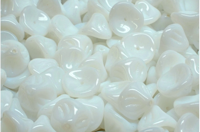 Daylily Flower Beads, White (02010), Glass, Czech Republic