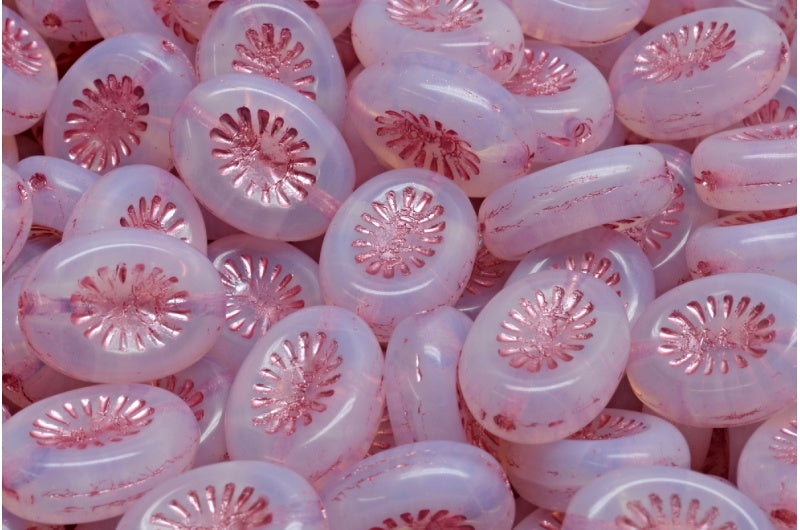 OUTLET 10 grams Kiwi Beads, 14 x 10 mm, Opal White Pink Lined (01000-54321), Glass, Czech Republic