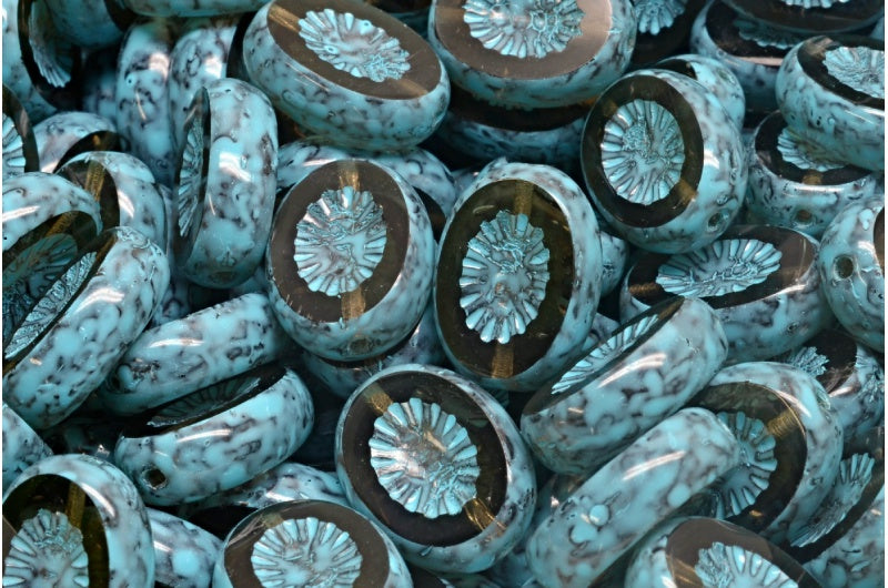 テーブルカットキウイビーズ、透明グレーターコイズスポット（40030-33309）、ガラス、チェコ共和国