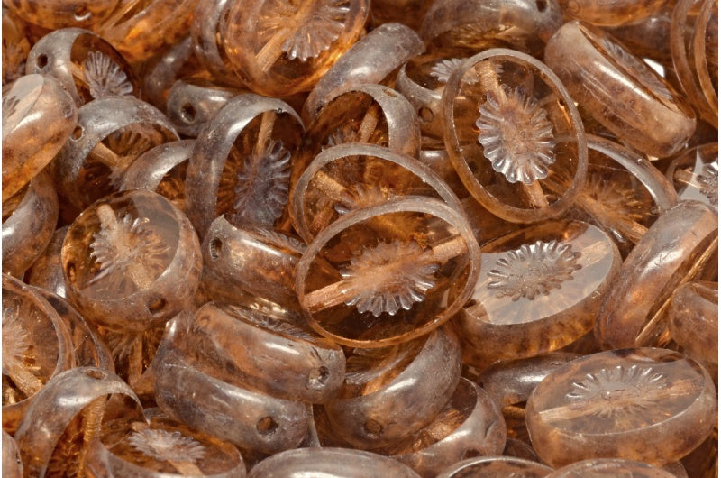 テーブルカットキウイビーズ、透明ピンクトラバーチン（70110-86800）、ガラス、チェコ共和国