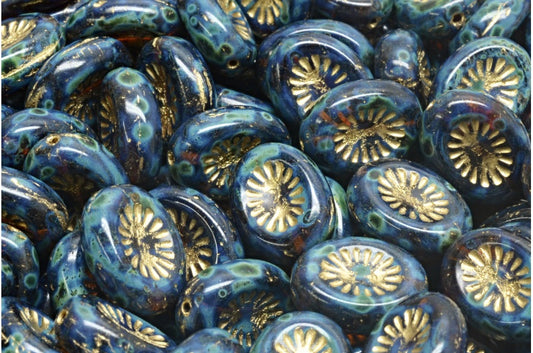 OUTLET 10 grams Kiwi Beads, 14 x 10 mm, Transparent Gray Travertin Gold Lined (40030-86800-54302), Glass, Czech Republic