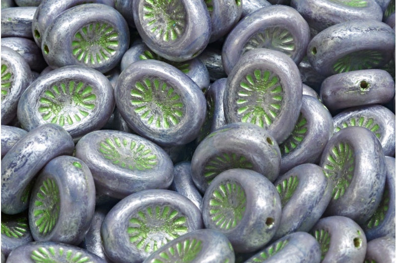 Kiwi Beads, 21360 Green Silver Splash (21360-43813-86700), Glass, Czech Republic