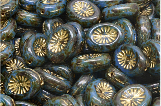 Kiwi Beads, Opal Blue Travertin Gold Lined (31000-86800-54302), Glass, Czech Republic