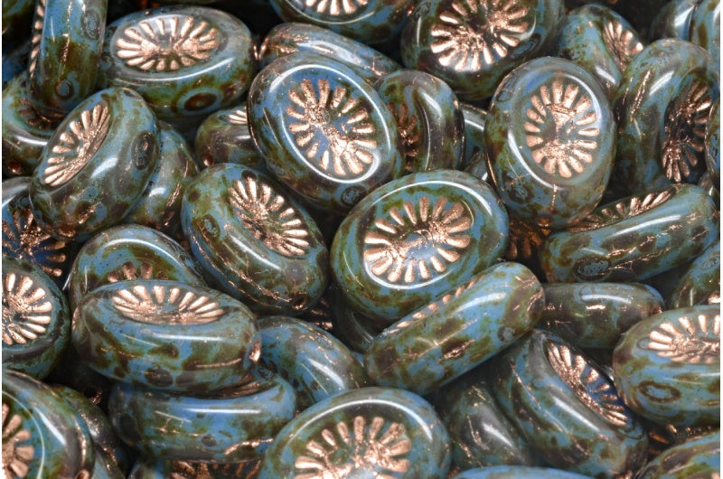 Kiwi Beads, Opal Blue Travertin Copper Lined (31000-86800-54307), Glass, Czech Republic