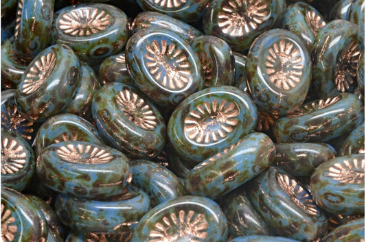 Kiwi Beads, Opal Blue Travertin Copper Lined (31000-86800-54307), Glass, Czech Republic