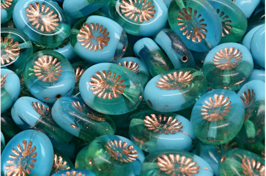 OUTLET 10克奇异果珠，14 x 10毫米，56660 铜衬里 (56660-54318)，玻璃，捷克共和国