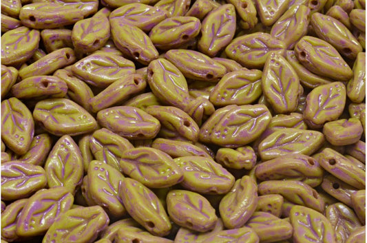 樱桃叶珠，不透明绿粉色斑点（53400-33306），玻璃，捷克共和国