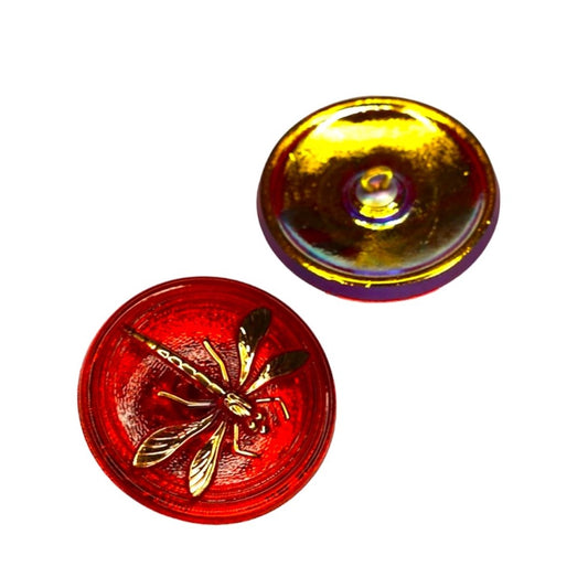 1個 ハンドペイントガラスボタン、飾りトンボ付き、サイズ14 (31.5 mm)、ガラス、チェコ共和国