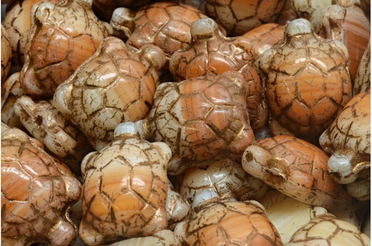 アウトレット 10グラム タートルビーズ、19 x 14 mm、R1374 ブロンズライニング (R1374-54317)、ガラス、チェコ共和国