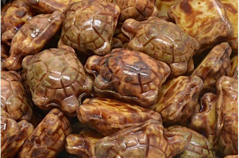 タートルビーズ、R1374 トラバーチン（R1374-86800）、ガラス、チェコ共和国