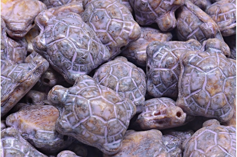 タートルビーズ、R2107 トラバーチン コールドパープルスポッテッド（R2107-86800-33305）、ガラス、チェコ共和国