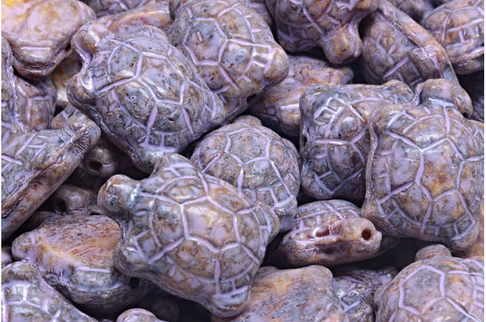 タートルビーズ、R2107 トラバーチン コールドパープルスポッテッド（R2107-86800-33305）、ガラス、チェコ共和国