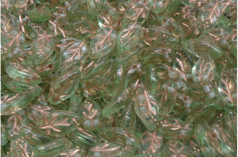 Cherry Leaf Beads, Transparent Green Copper Lined (50500-54307), Glass, Czech Republic