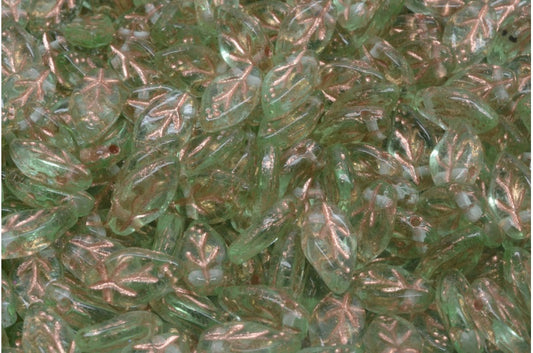 Cherry Leaf Beads, Transparent Green Copper Lined (50500-54307), Glass, Czech Republic