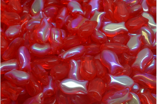 Simple Fish Beads, Transparent Red Ab (90060-28701), Glass, Czech Republic