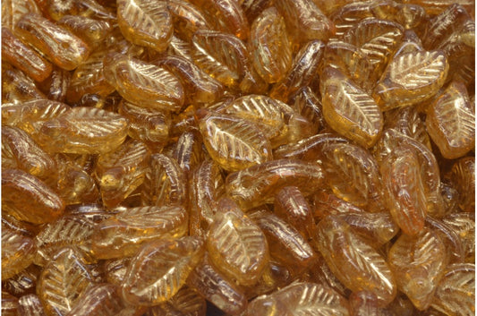 Bay Leaf Beads, Transparent Orange Gold Lined (10060-54302), Glass, Czech Republic