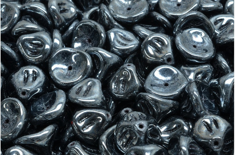 Daylily Flower Beads, Black Hematite (23980-14400), Glass, Czech Republic