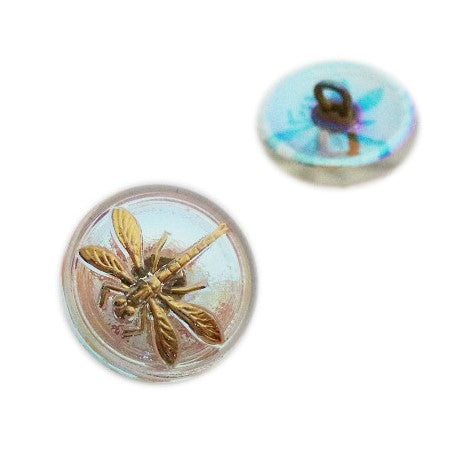 1個 ハンドペイントガラスボタン、飾りトンボ付き、サイズ14 (31.5 mm)、ガラス、チェコ共和国