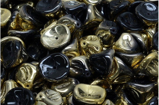 Daylily Flower Beads, Black Gold (23980-26441), Glass, Czech Republic