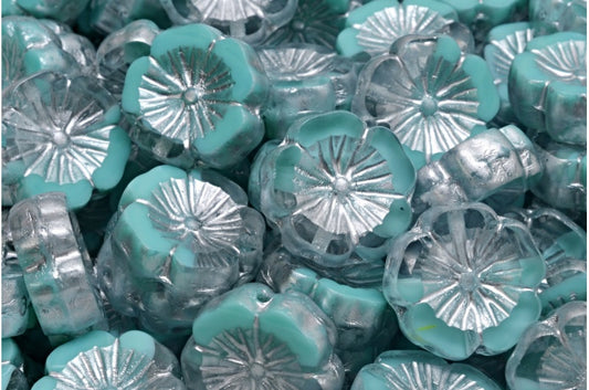 テーブルカットハワイフラワービーズ、R0613 シルバースプラッシュ（R0613-86700）、ガラス、チェコ共和国