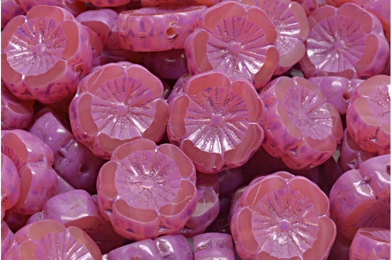 テーブルカットハワイフラワービーズ、オパールピンク（71010-33306）、ガラス、チェコ共和国