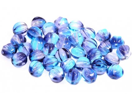 OUTLET 10 grams Melon Beads, 8 x 8 mm, Crystal Blue Dark Blue (00030-48003), Glass, Czech Republic