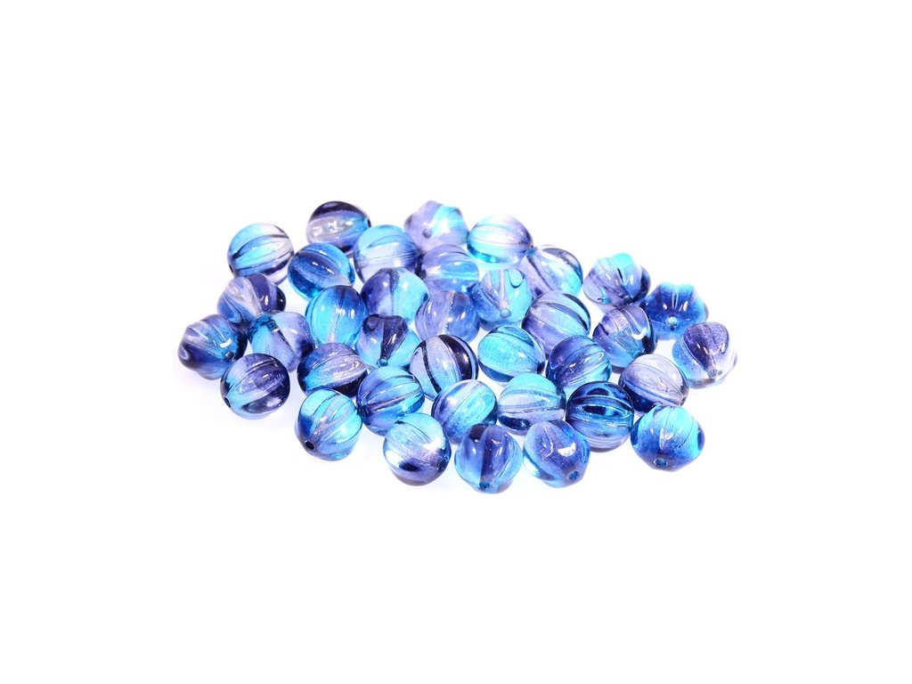 OUTLET 10 grams Melon Beads, Crystal Blue Dark Blue (00030-48003), Glass, Czech Republic