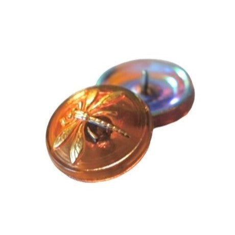 1 pcs Hand Painted Glass Buttons with ornament DRAGONFLY, size 14 (31.5 mm), Glass, Czech Republic