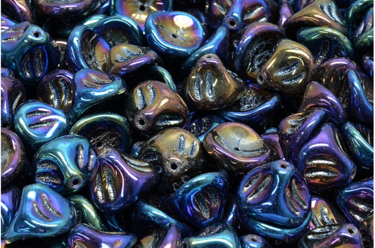 Daylily Flower Beads, Black Rainbow Iris (23980-21405), Glass, Czech Republic