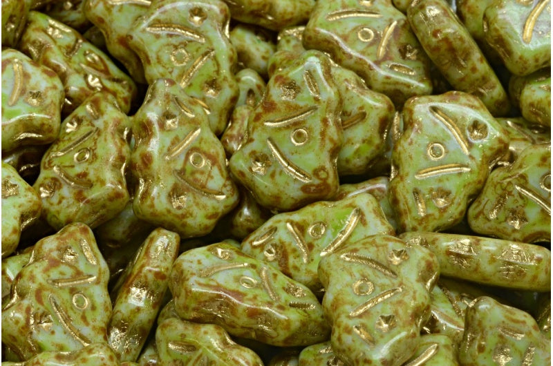 圣诞树珠子，白色洞石浅绿色金色内衬（02010-86800-34310-54302），玻璃，捷克共和国