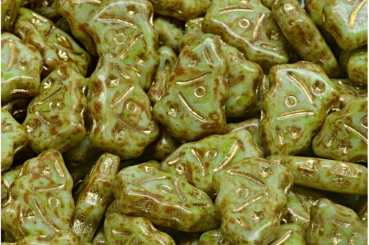 圣诞树珠子，白色洞石浅绿色金色内衬（02010-86800-34310-54302），玻璃，捷克共和国