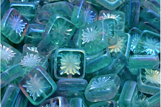 テーブルカットスクエアキウイビーズ、透明ライトアメジスト透明アクアABフル（2Xサイド）（20030-60200-28703）、ガラス、チェコ共和国