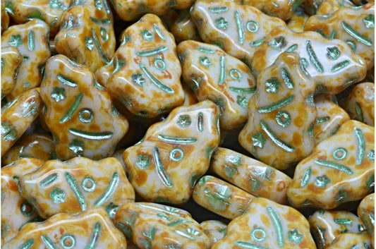 OUTLET 10 grams Christmas Tree Beads, 17 x 12 mm, White Travertin Green Lined (02010-86800-54322), Glass, Czech Republic