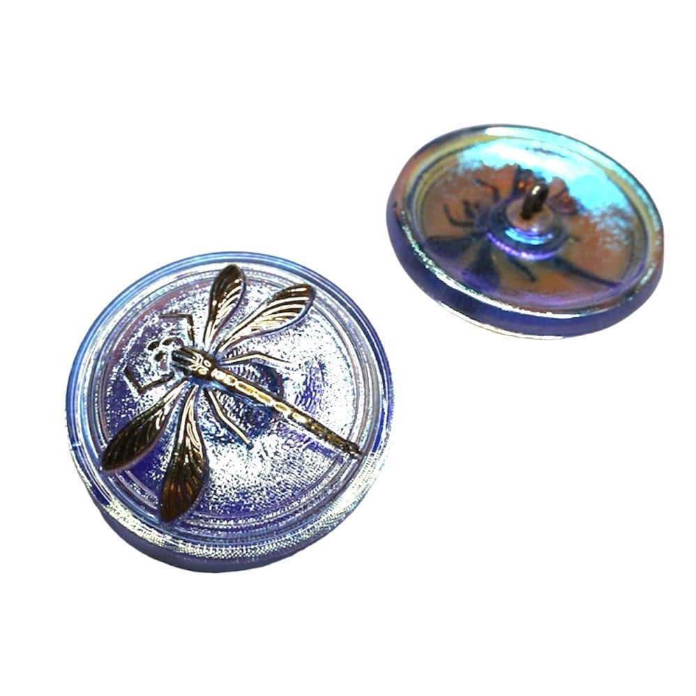 1個 ハンドペイントガラスボタン、飾りトンボ付き、サイズ14 (31.5 mm)、ガラス、チェコ共和国