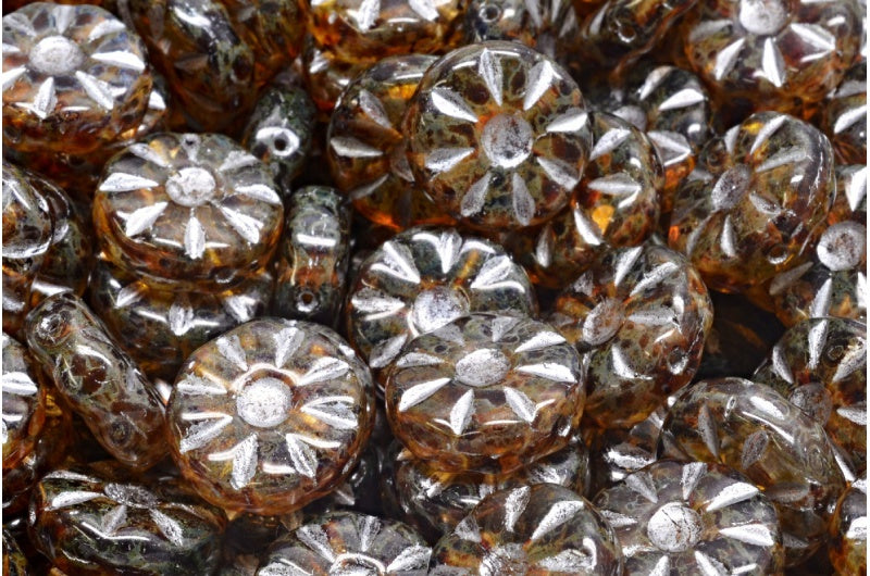OUTLET 10g Sunflower Beads, 12 x 12 mm, Crystal Travertin Silver Lined (00030-86800-54301), Glass, Czech Republic