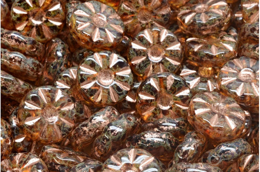 Sunflower Beads, Crystal Travertin Copper Lined (00030-86800-54307), Glass, Czech Republic