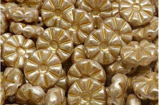 Sunflower Beads, Opaque Beige Gold Splash Silver Gray (13010-86720-34301), Glass, Czech Republic