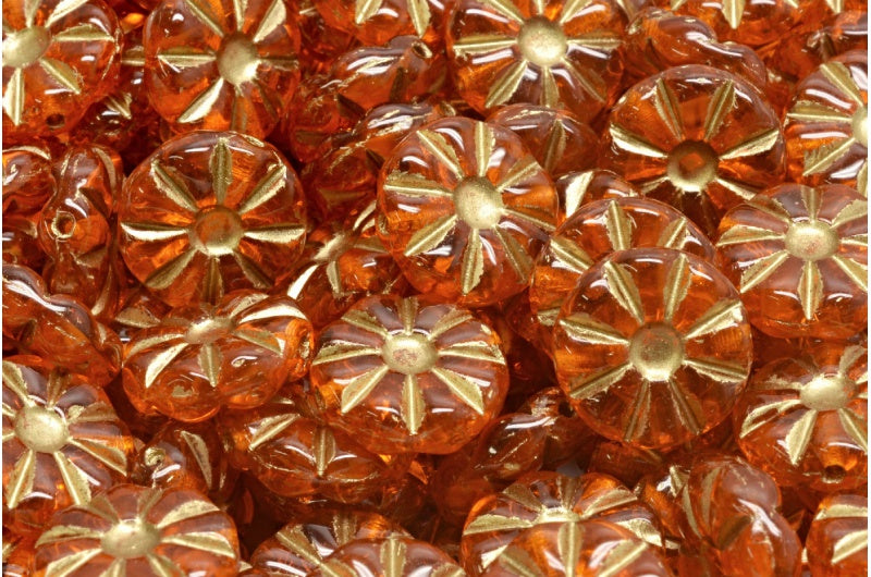 Sunflower Beads, Transparent Orange Gold Lined (90010-54302), Glass, Czech Republic