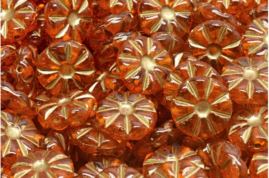 ひまわりビーズ、透明オレンジゴールドライン（90010-54302）、ガラス、チェコ共和国