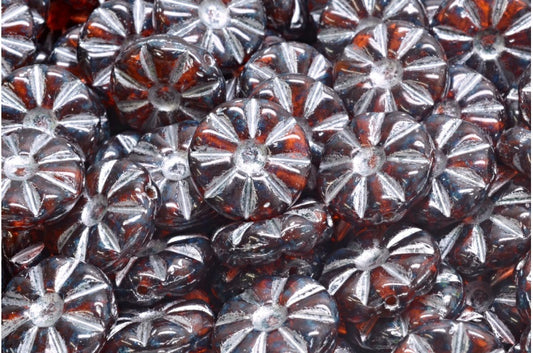 Sunflower Beads, Transparent Orange Travertin Silver Lined (90010-86800-54301), Glass, Czech Republic