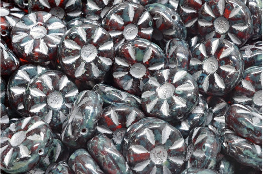 Sunflower Beads, Transparent Red Travertin Silver Lined (90060-86800-54301), Glass, Czech Republic