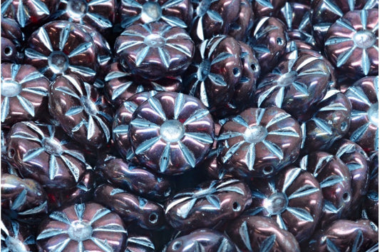 Sunflower Beads, Ruby Red Nebula Blue Lined (90080-15001-54323), Glass, Czech Republic