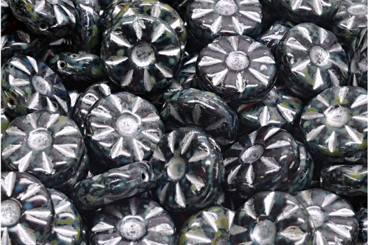 Sunflower Beads, Ruby Red Travertin Silver Lined (90080-86800-54301), Glass, Czech Republic