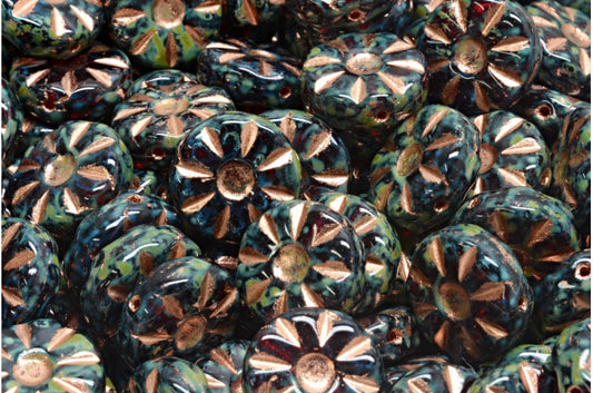 Sunflower Beads, Ruby Red Travertin Copper Lined (90080-86800-54307), Glass, Czech Republic