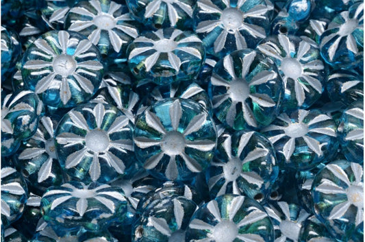 OUTLET 10 grams Sunflower Beads, 12 x 12 mm, Transparent Aqua Silver Lined (60020-54301), Glass, Czech Republic