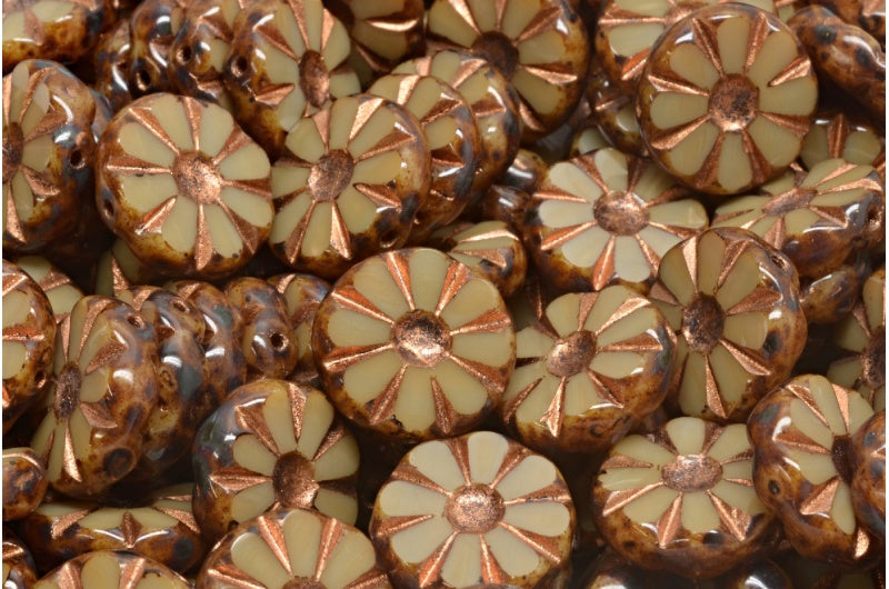 台面切割抛光向日葵珠，赤铁矿洞石铜衬里（14400-86800-54307），玻璃，捷克共和国