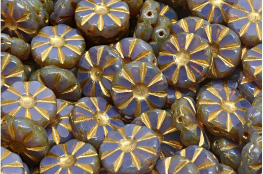 台面切割抛光向日葵珠，透明浅紫水晶洞石金边（21000-86800-54302），玻璃，捷克共和国